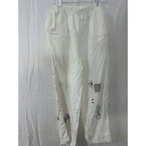 Play Alegre Hand Painted Art 2 Wear Lagenlook Linen‎ Blend Pants Size S Comfy